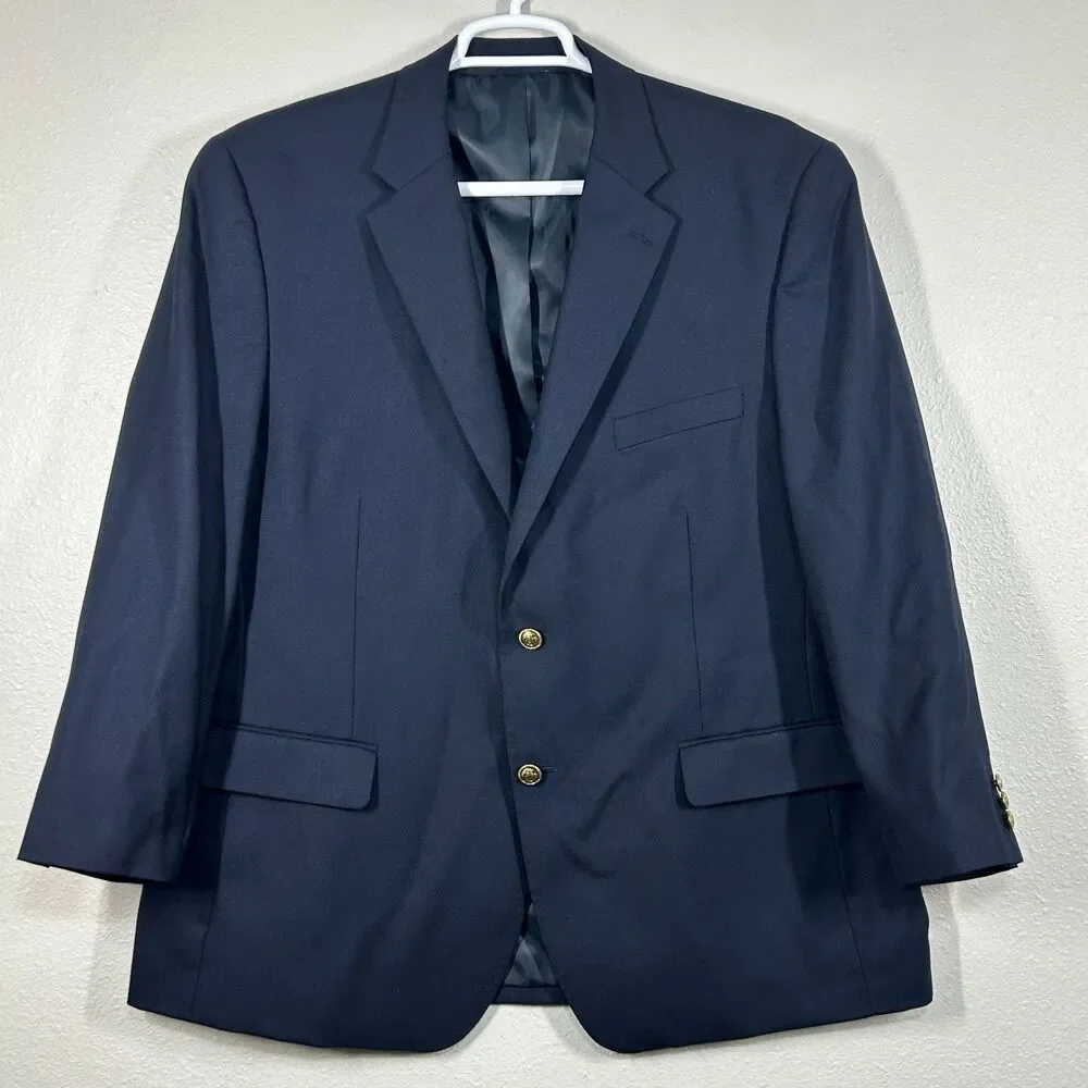 Stafford Essentials Sport Coat Mens 48 Regular Navy Wool Blend Two Button